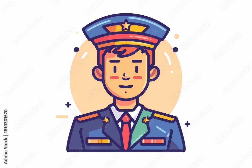 Colorful drawing of a friendly cartoon police officer with a smile, depicting authority and security in a playful, approachable manner Colorful drawing of a friendly cartoon police officer with a smile, depicting authority and security in a playful, approachable manner