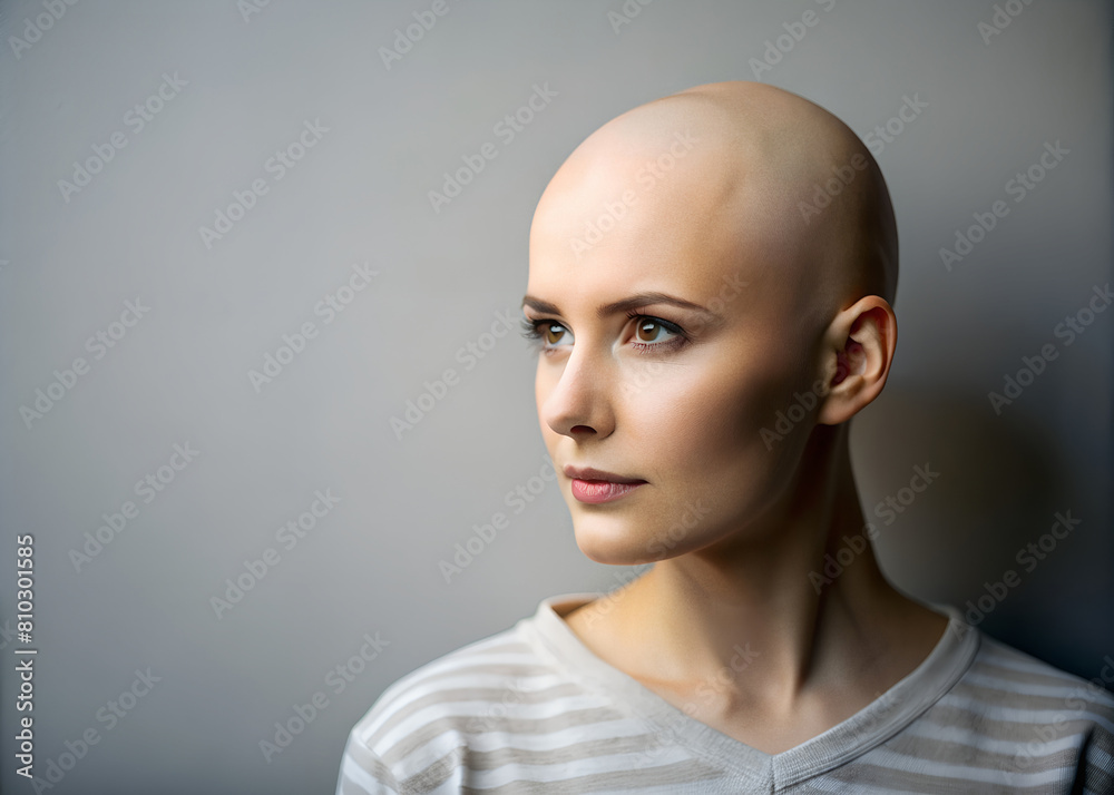 A powerful portrait of a bald woman with a contemplative expression and striking features A powerful portrait of a bald woman with a contemplative expression and striking features