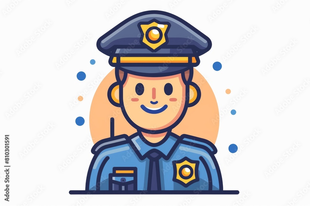 Cheerful cartoon police officer with a glowing aura, symbolizing friendly and approachable law enforcement in vector illustration form
