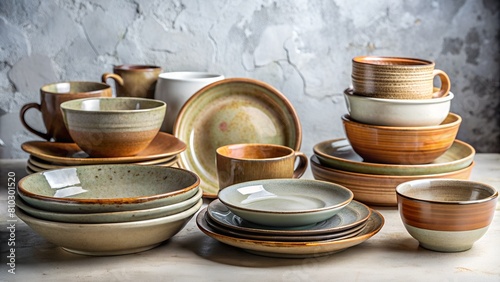An array of rustic pottery  showcasing different designs  textures  and earthy tones