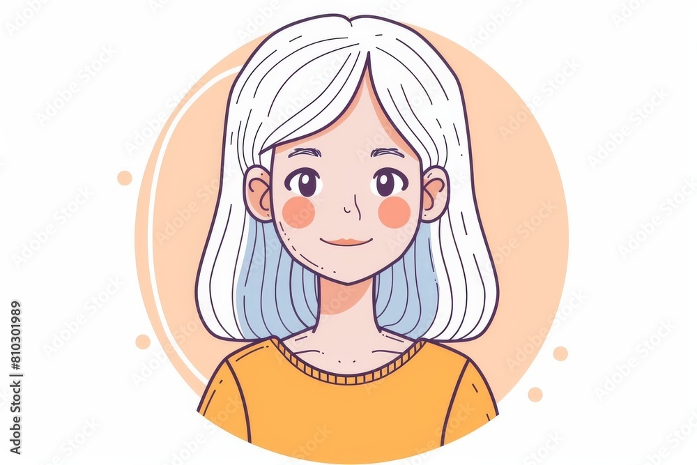Lively vector illustration of a cheerful young woman with trendy white hair, sporting a casual yellow sweater, on a gentle backdrop Lively vector illustration of a cheerful young woman with trendy white hair, sporting a casual yellow sweater, on a gentle backdrop