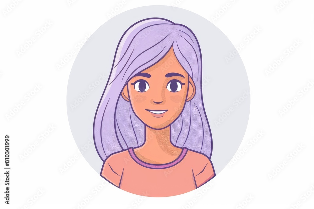 Portrait of a young woman with purple hair, exuding positivity and charm in a modern and stylized illustrated avatar design Portrait of a young woman with purple hair, exuding positivity and charm in a modern and stylized illustrated avatar design
