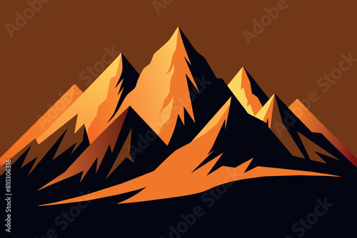Stylized peaks glow with the warmth of sunset