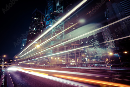 Urban velocity  light trails in night cityscape