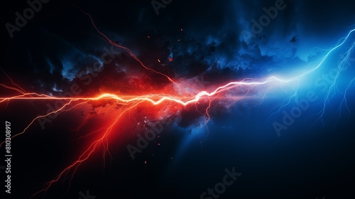 Abstract Red and Blue Lightning Bolts Signifying Power and Energy