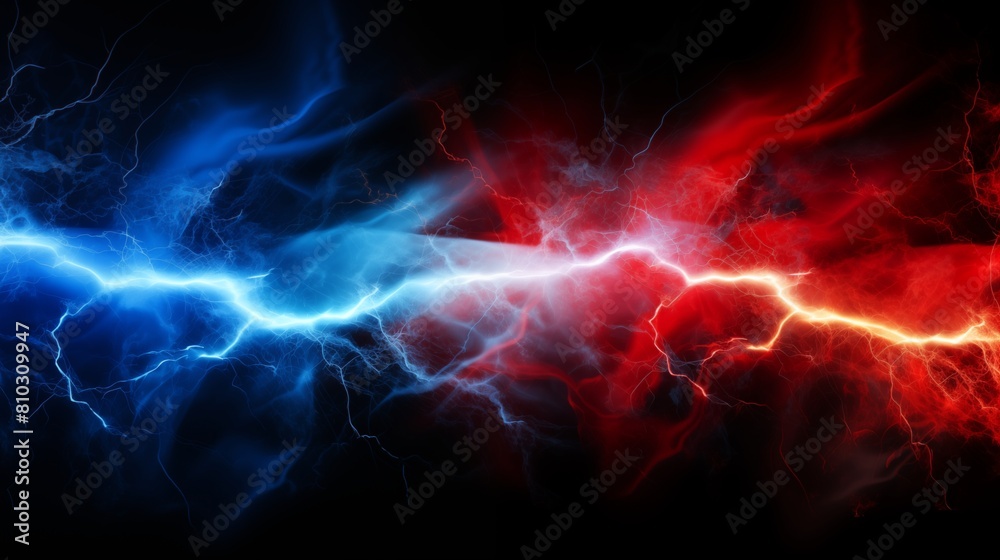 Obraz premium Vivid Depiction of a Blue and Red Electric Plasma Clash Against a Dark Background
