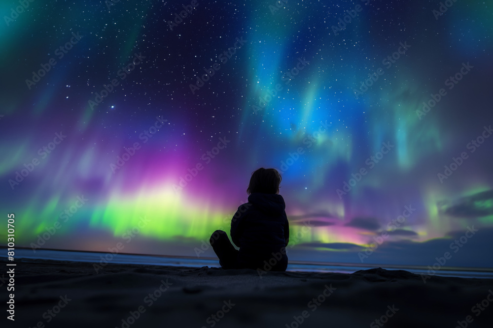 silhouette of a person viewing the northern lights 