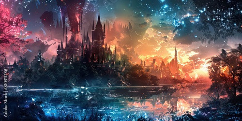 Magical Kingdom: Abstract Fantasy Realm with Castles and Magic, Perfect for Fairy Tale or Adventure Plays © Lila Patel