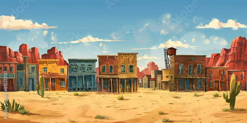 Wild West Town: Abstract Desert Landscape with Old West Buildings, Perfect for Western or Cowboy Plays photo