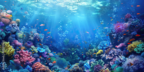 Underwater World: Abstract Underwater Scene with Marine Life and Coral, Ideal for Aquatic or Nautical Plays