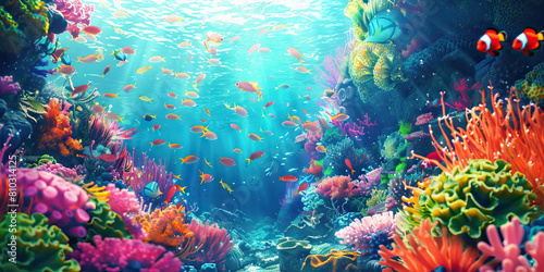 Underwater World: Abstract Underwater Scene with Marine Life and Coral, Ideal for Aquatic or Nautical Plays © Lila Patel