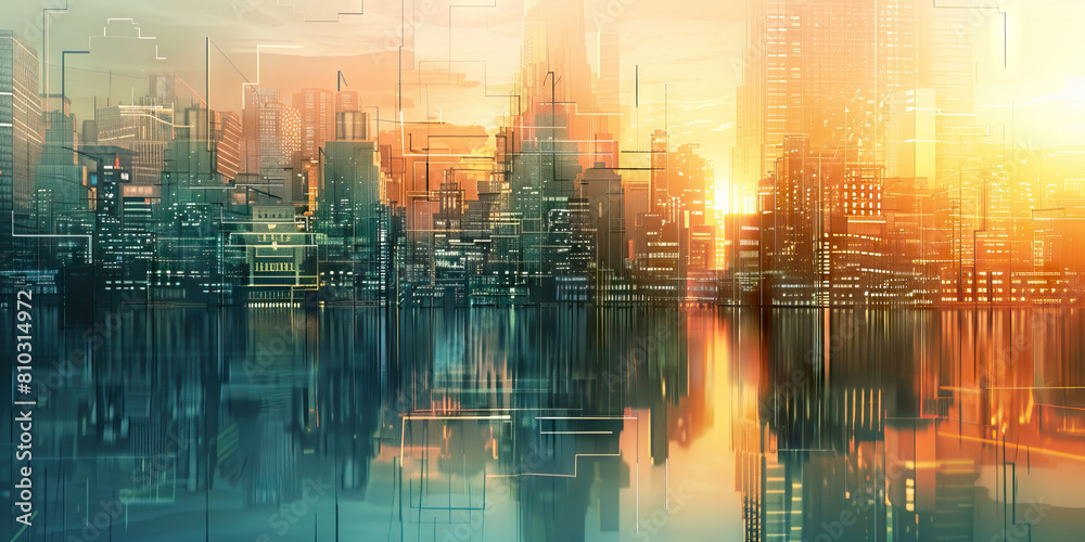 Futuristic Cityscape: Abstract Urban Landscape with High-Tech Elements, Suitable for Sci-Fi or Modern Plays Futuristic Cityscape: Abstract Urban Landscape with High-Tech Elements, Suitable for Sci-Fi or Modern Plays
