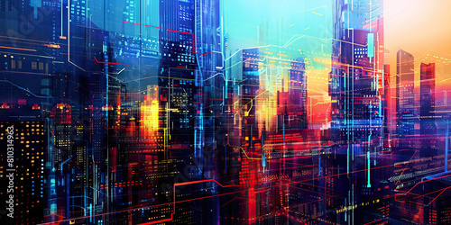 Futuristic Cityscape: Abstract Urban Landscape with High-Tech Elements, Suitable for Sci-Fi or Modern Plays