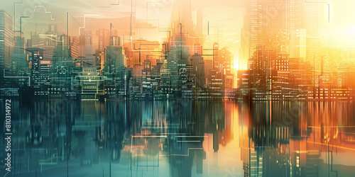 Futuristic Cityscape  Abstract Urban Landscape with High-Tech Elements  Suitable for Sci-Fi or Modern Plays