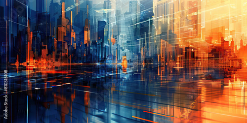 Futuristic Cityscape: Abstract Urban Landscape with High-Tech Elements, Suitable for Sci-Fi or Modern Plays