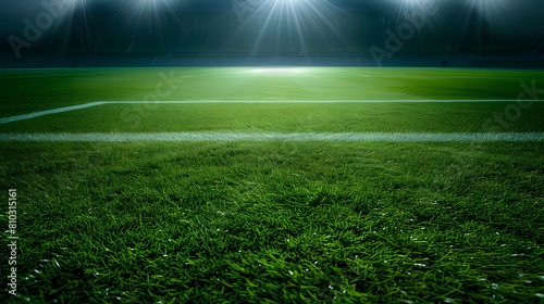 Football stadium arena for match with spotlight. Soccer sport background, green grass field for competition champion match. © Ziyan