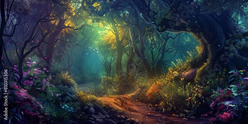 Fantasy Forest: Abstract Illustration of Enchanted Woods, Ideal for Fairy Tale or Fantasy Play Settings © Lila Patel