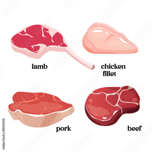 Fresh meat includes beef steak, lamb rib, chicken fillet and pork.
