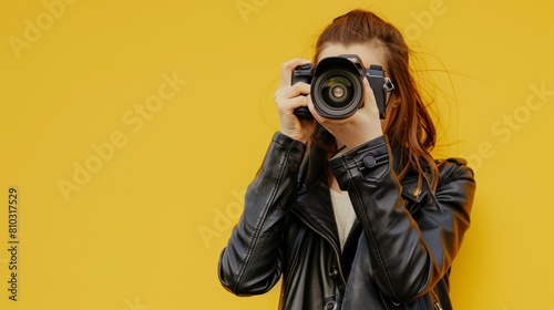 beautiful woman holding a camera photo