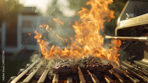 Intense Flames on Barbecue Grill