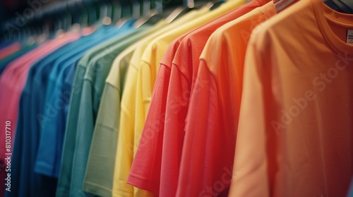 Colorful Plain T-Shirts on Clothing Rail