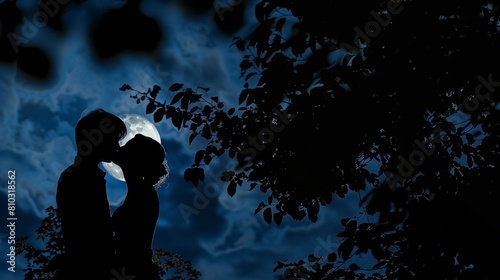 Moonlit Kiss Silhouette - Romantic Nighttime Love.