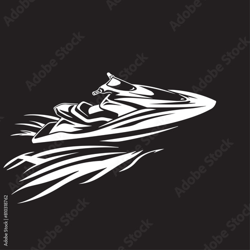 Jetski in cartoon, doodle style . Image for t-shirt, web, mobile apps and ui. Isolated 2d vector illustration in logo, icon, sketch style, Eps 10, black and white. AI Generative