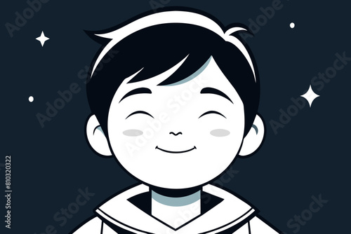 Cartoon boy beams with a joyful expression amid twinkling stars