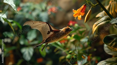 Bat drinking nectar from flower