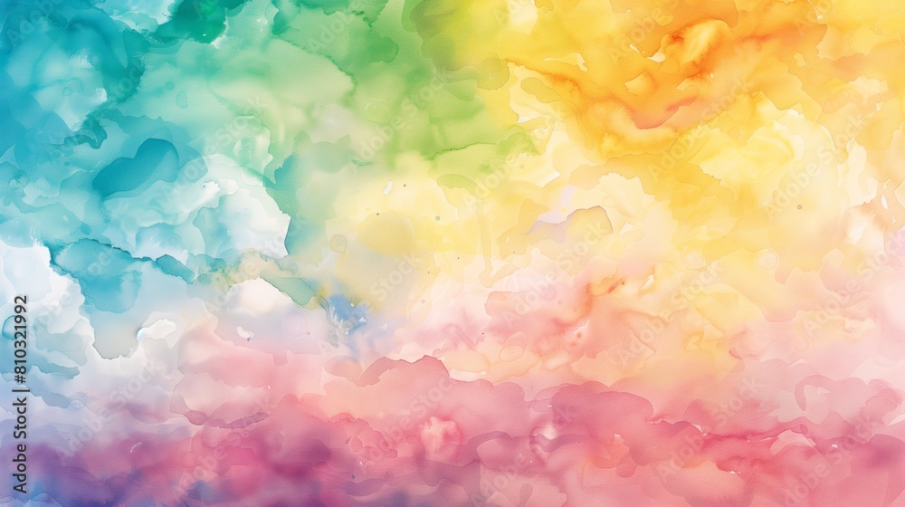 Abstract rainbow watercolor style cloud sky texture.
