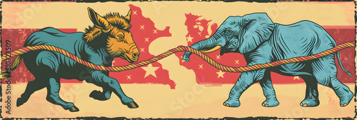Editorial Cartoon Representing the Political Power Struggle in US Politics photo