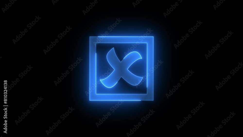 Neon cross mark box icon glowing neon blue color animation black background Neon cross mark box icon glowing neon blue color animation black background