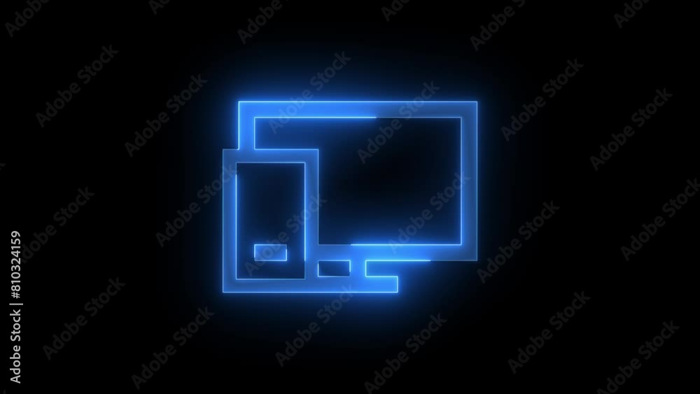 Neon device connect sign icon glowing neon blue color animation black background Neon device connect sign icon glowing neon blue color animation black background