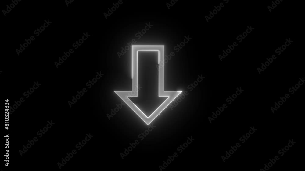 Neon down direction arrow icon glowing neon white color animation black background Neon down direction arrow icon glowing neon white color animation black background