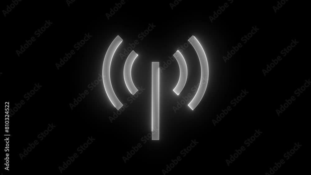 Neon internet sharing tower sign icon glowing neon white color animation black background