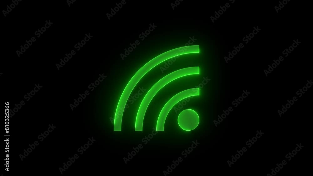 Neon wifi sign icon glowing neon green color animation black background Neon wifi sign icon glowing neon green color animation black background