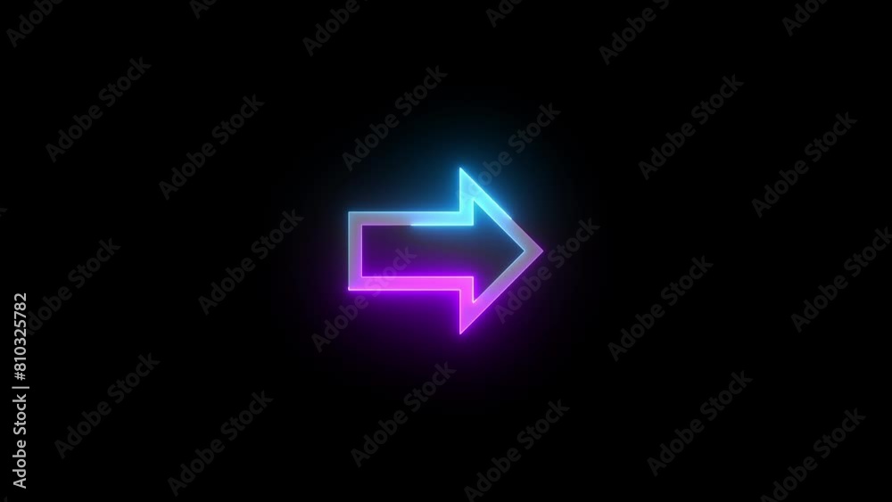 Neon bold right arrow icon cyan purple color glowing animated black background Neon bold right arrow icon cyan purple color glowing animated black background
