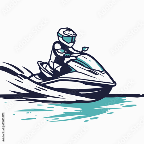 Jetski in cartoon, doodle style. Image for t-shirt, web, mobile apps and ui. Isolated 2d vector illustration in logo, icon, sketch style, Eps 10. AI Generative