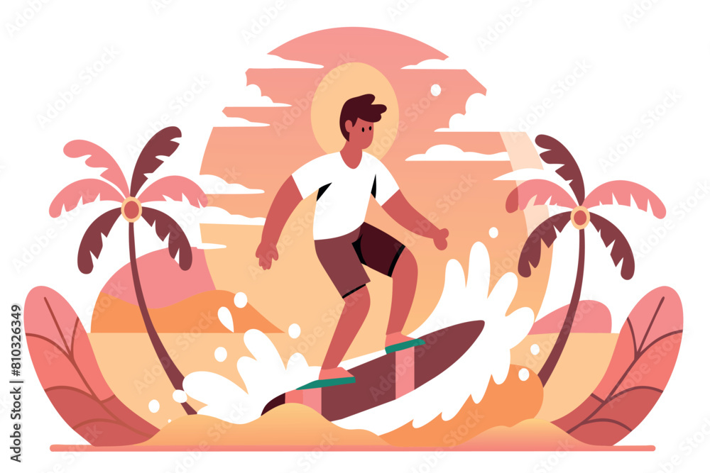 A man skillfully rides a surfboard on a powerful, cresting wave in the ocean