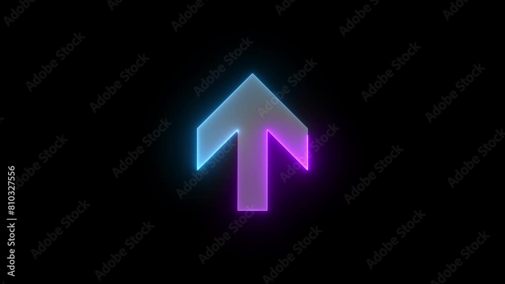 Neon up direction arrow icon cyan purple color glowing animated black background Neon up direction arrow icon cyan purple color glowing animated black background