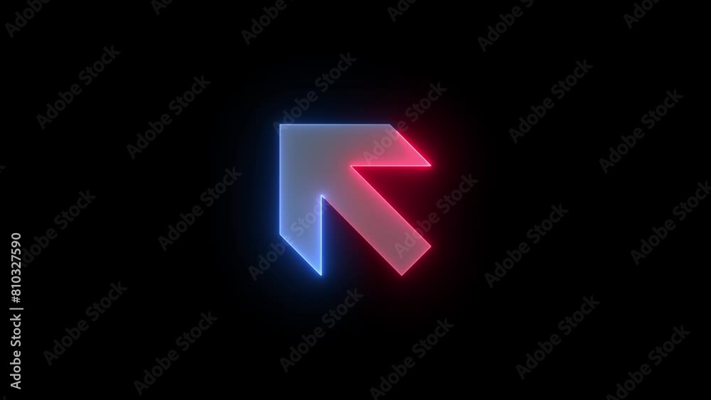 Neon up left direction arrow icon blue red color glowing animated black background Neon up left direction arrow icon blue red color glowing animated black background