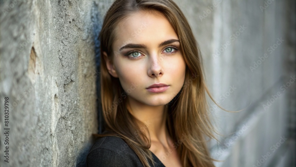 a woman that is standing in front of a wall, beautiful female face a woman that is standing in front of a wall, beautiful female face