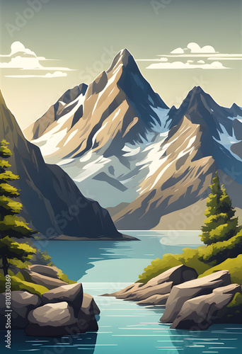 landscape with lake and mountains