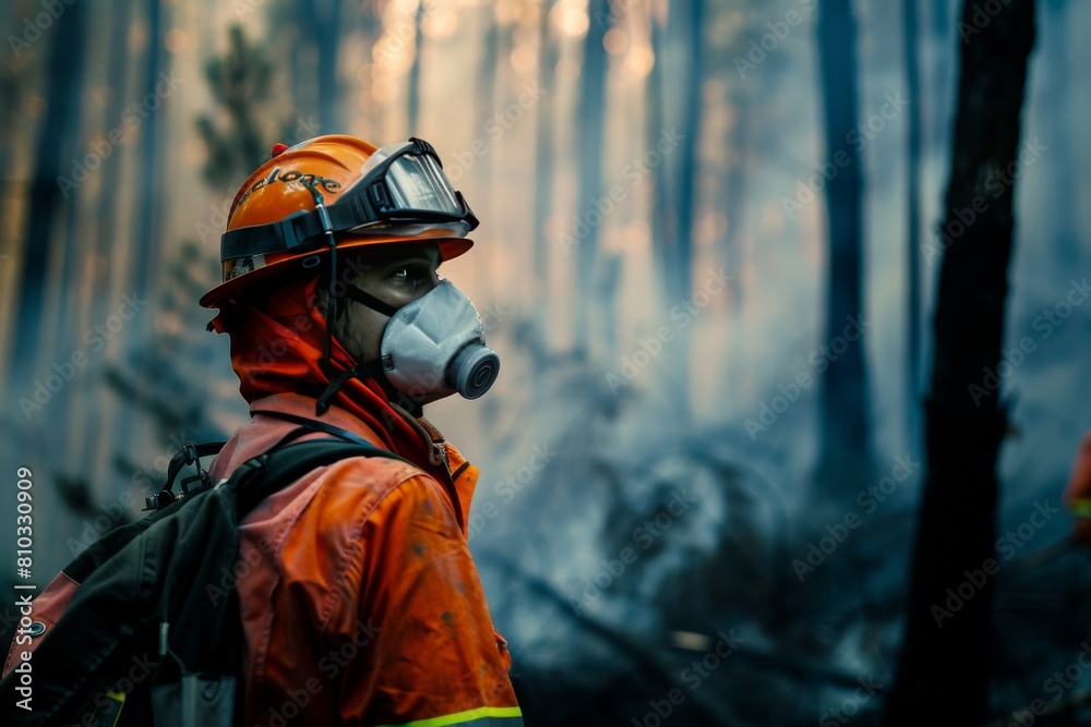 Obraz premium A doctor struggles to save the lives of forest fire victims amidst thick,