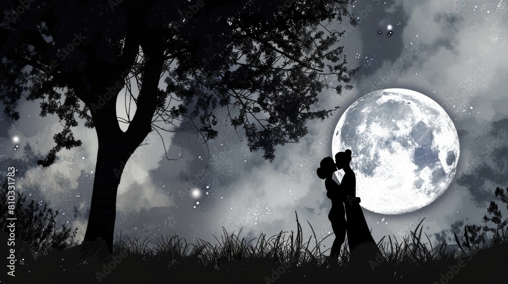 Lovers' Moonlit Secret - Silhouettes of Intimacy.