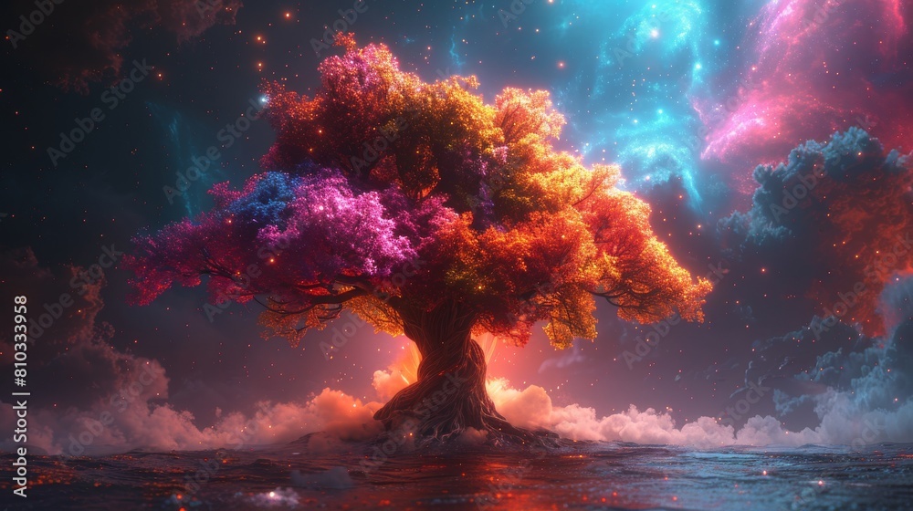 A beautiful illustration of the tree of life surrounded by heavenly nebulas of the galaxy. A beautiful illustration of the tree of life surrounded by heavenly nebulas of the galaxy.