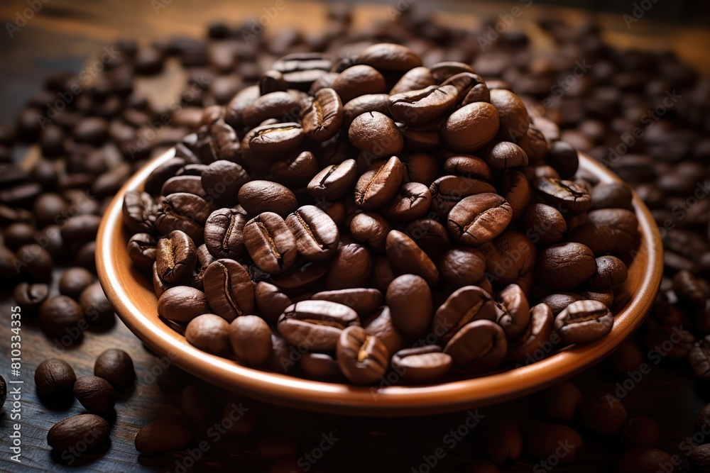 Fototapeta premium Roasted arabica black coffee beans in bowl