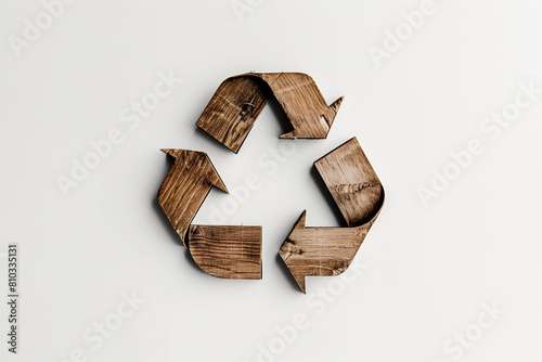 Employ a simplistic design aesthetic in photography with a focus on the recycle symbol against a white background, communicating sustainability through visual clarity.