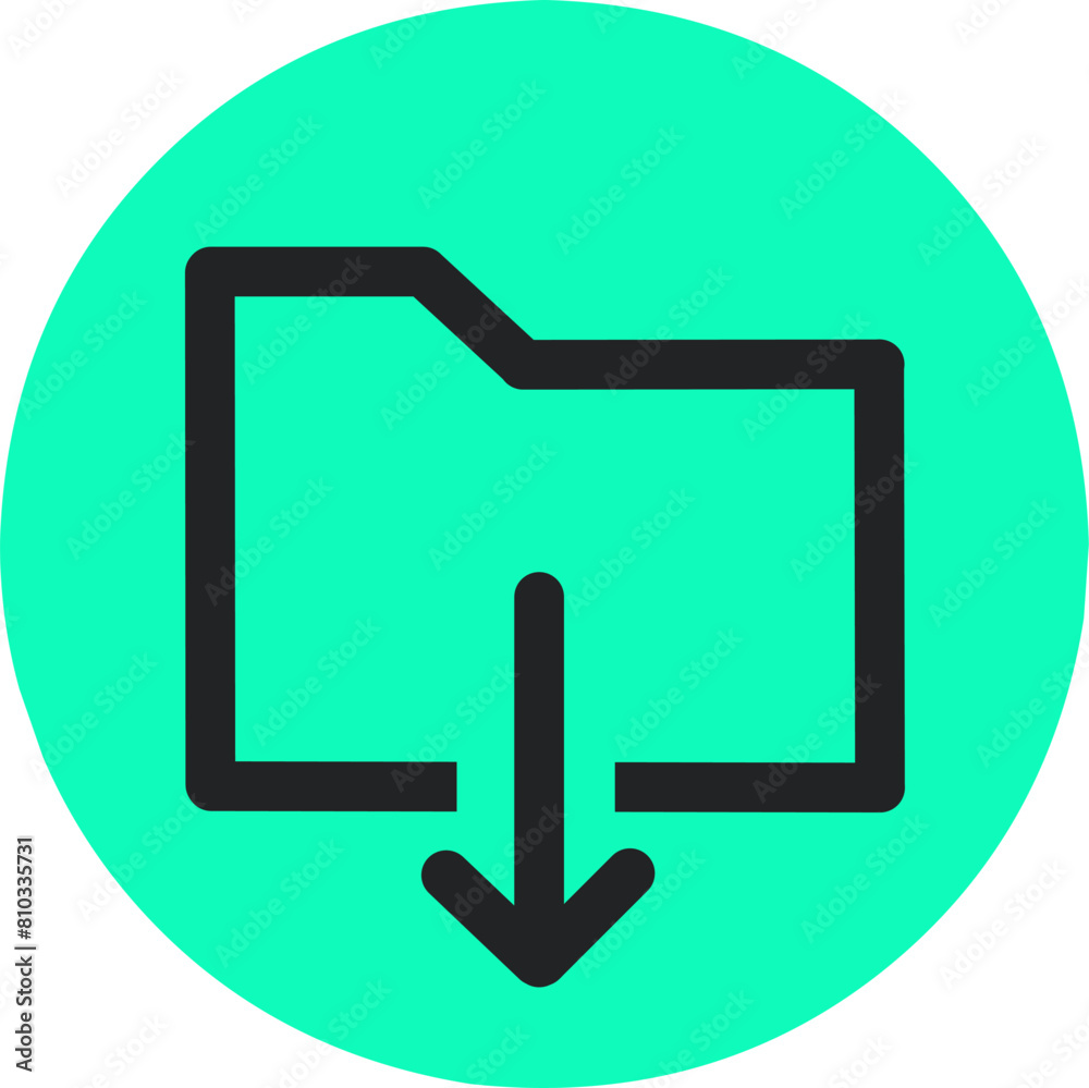 Folder and document download icon with round green background minimalist design.stock illustration