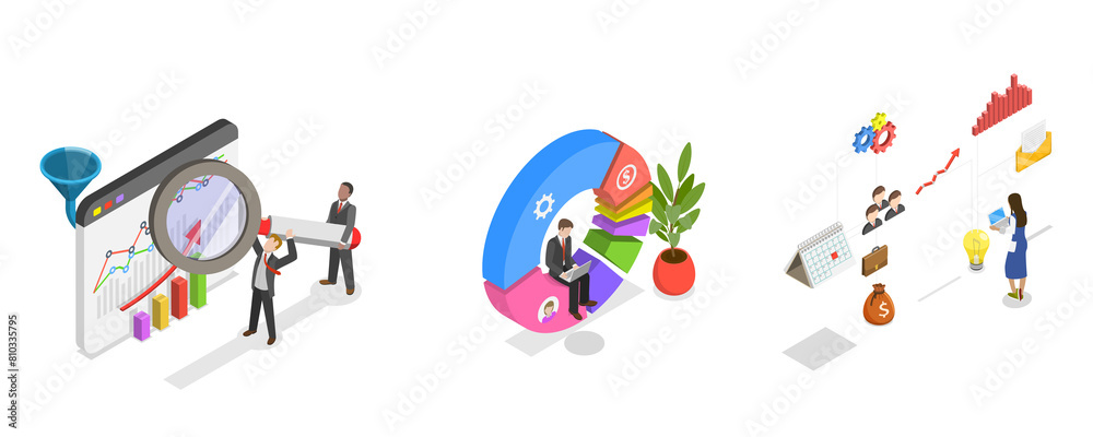 Fototapeta premium 3D Isometric Flat Illustration of Performance Data Visualization , Financial Report Chart